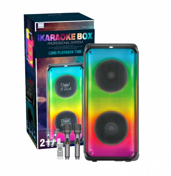 Brodu BTS-1908 Bass Portable 8 inch Subwoofer Bluetooth Karaoke Speaker with Dual Rechargeable Wireless MIC - SALE POR CAJON