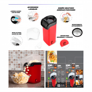 MAQUINA PARA POPCORN 1200W LIBRE DE ACEITE - SALE POR CAJON