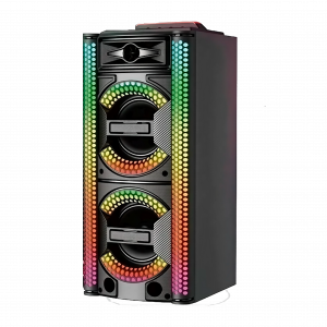 Parlante KTS-1813 2 de 10W2 con subwoofer inalámbrico, altavoz estéreo portátil, radio de emergencia y micrófonos para karaoke.