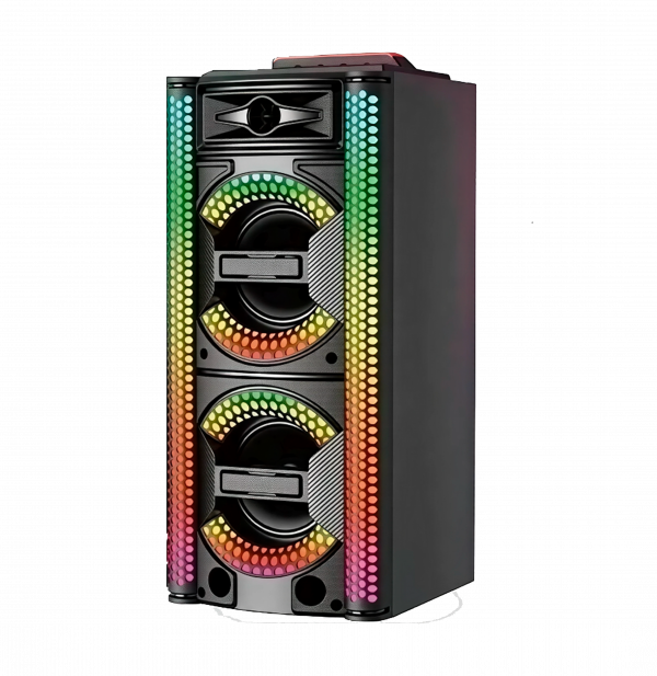 Parlante KTS-1813 2 de 10W2 con subwoofer inalámbrico, altavoz estéreo portátil, radio de emergencia y micrófonos para karaoke.
