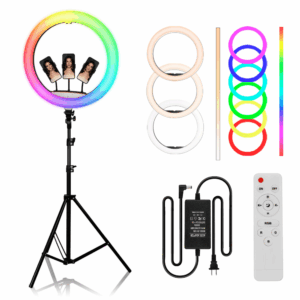 ARO DE LUZ RGB MJ56 DE 22 PULGADAS DE ALTA Calidad + 3 SOPORTE DE TELEFONO + MANDO + SOPORTE DE TRIPODE + CABLE DE ENCHUFE - SALE POR CAJON